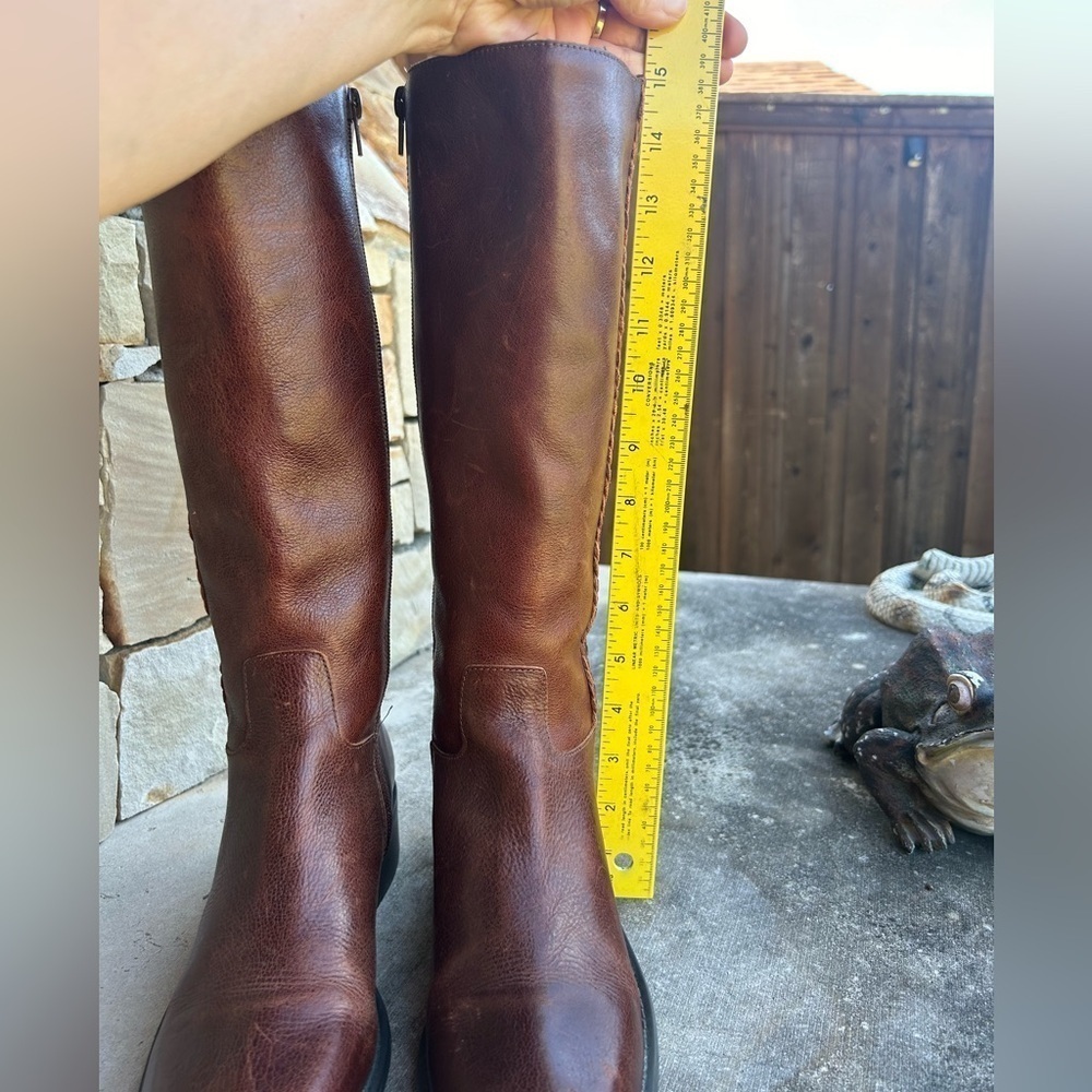 Nicole Vintage brown leather tall riding western boots braided detail Sz-6.5M  E - Picture 3 of 13